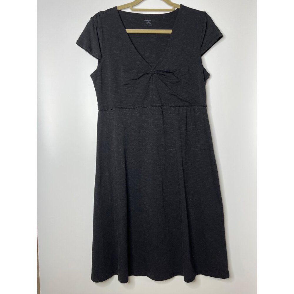 Horney Toad Cotton Tencel Blend Cap Sleeve V-Neck Empire Waist Dress Black Large